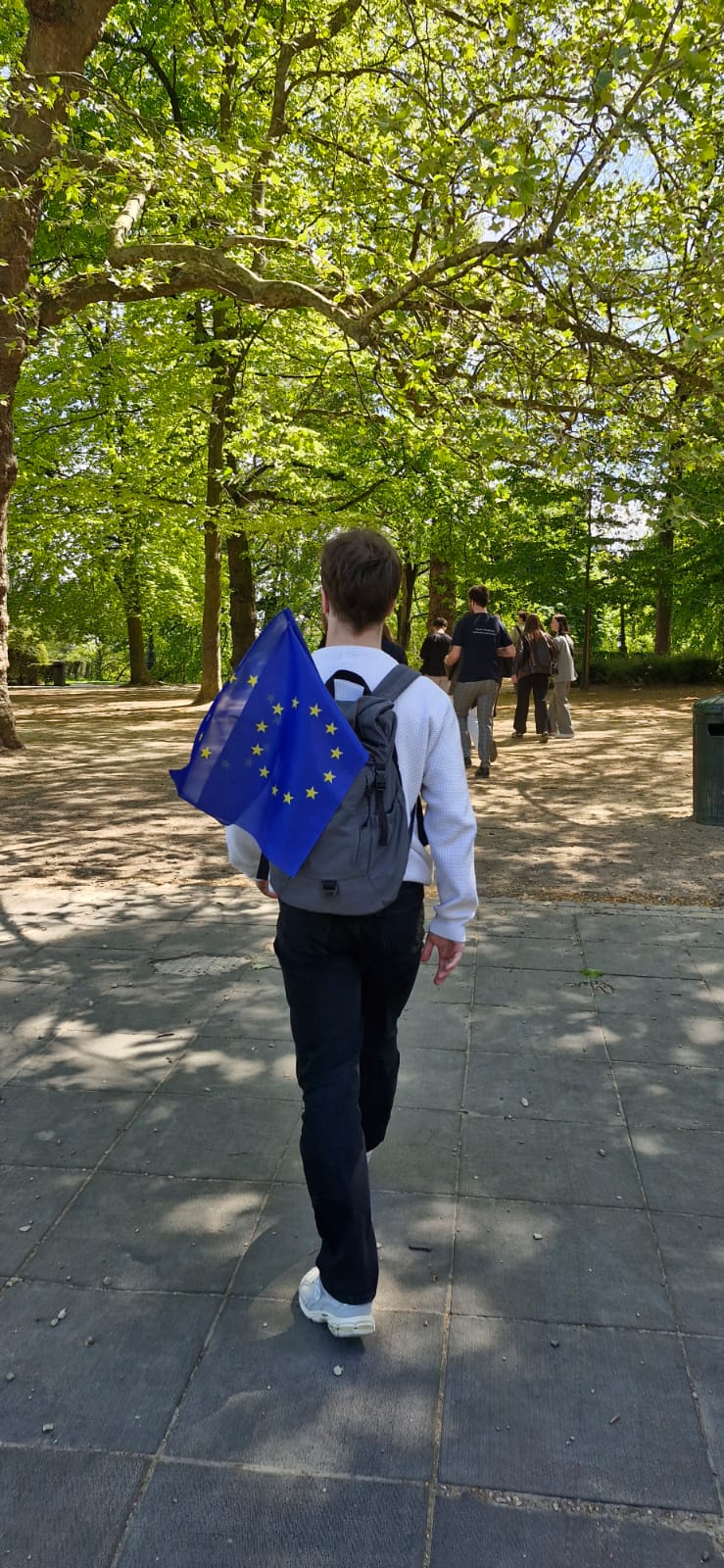 Stojący mężczyzna tyłem z flagą UE